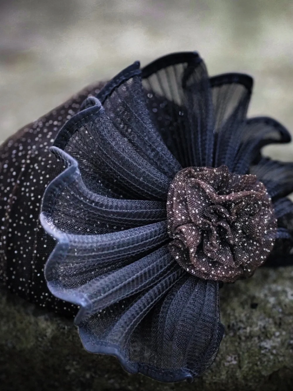 Cathy Allen Designs Black Sparkle Wool Fascinator Hat - Made in USA - Picture 2 of 7